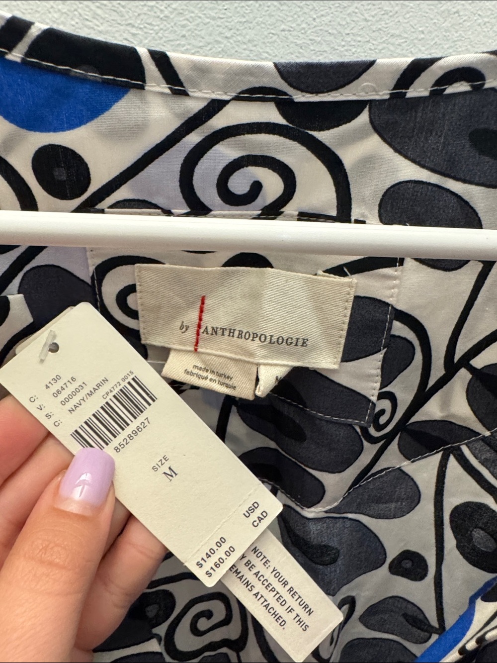 Anthropologie White Dress with Blue and Black Floral Print - Picture 2 of 10